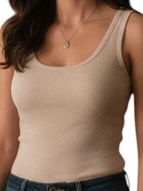 White Ribbed Tank Top Women Medium Y2K